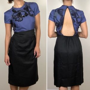 Rebecca Taylor Blue and Black Sheath Midi Dress